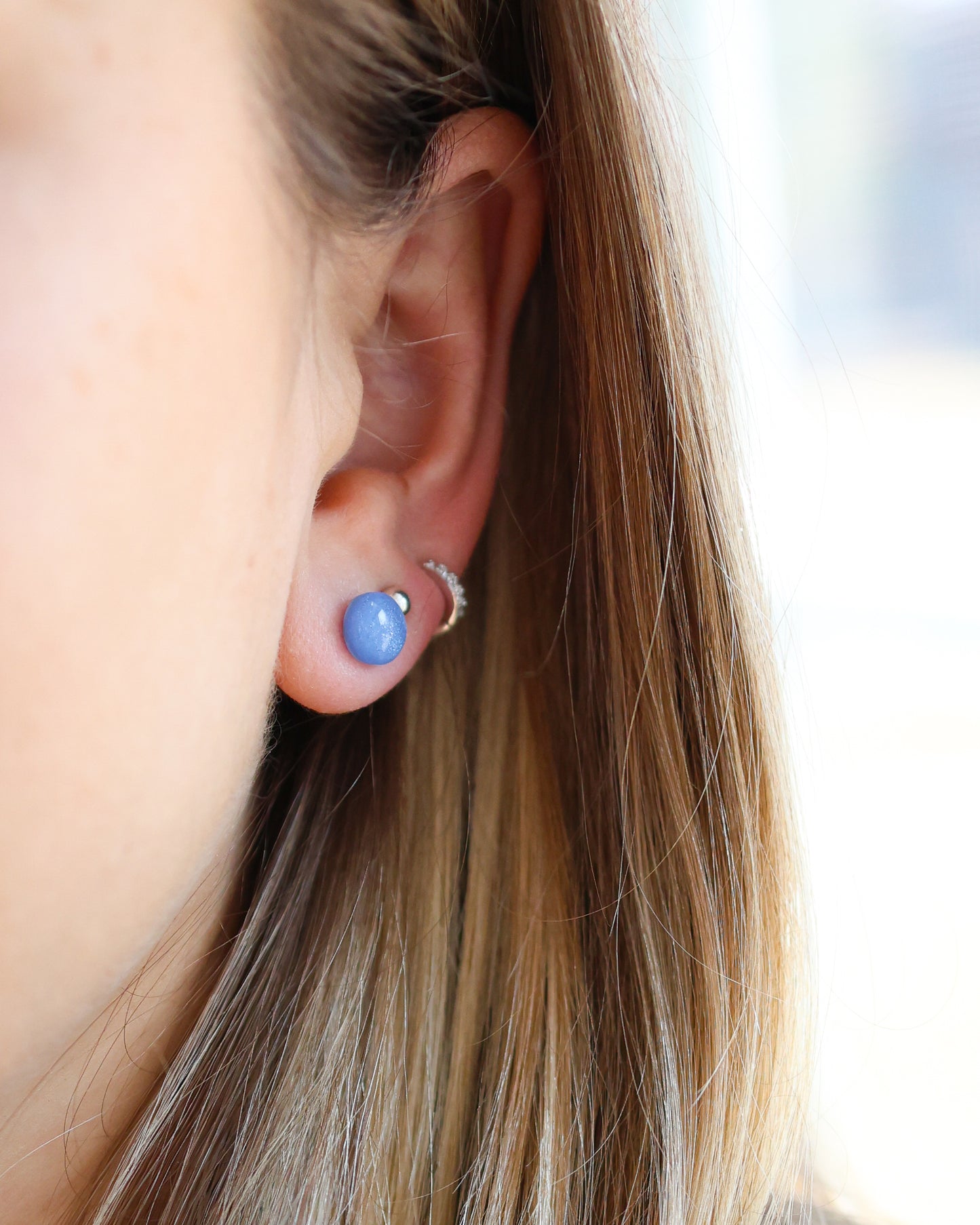 Tiny blue 8mm stud earrings, Hypoallergenic studs