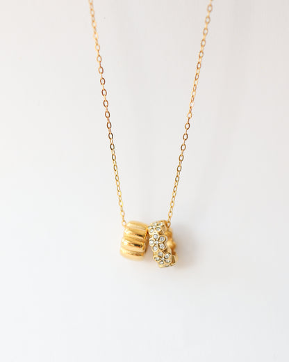 Gold Stainless Steel Double Ring Pendant Necklace – Elegant Layered Charm Necklace