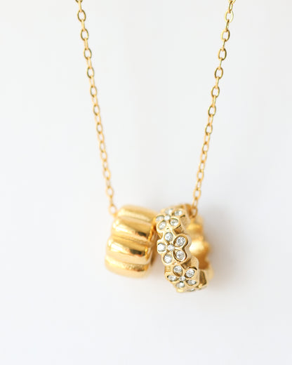 Gold Stainless Steel Double Ring Pendant Necklace – Elegant Layered Charm Necklace