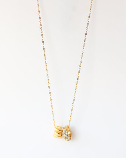 Gold Stainless Steel Double Ring Pendant Necklace – Elegant Layered Charm Necklace