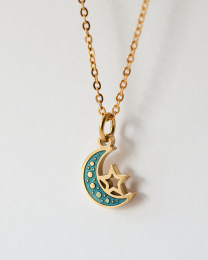 Celestial Moon & Star Necklace – 18k Gold Plated Stainless Steel
