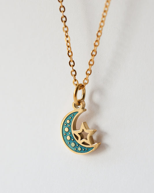 Celestial Moon & Star Necklace – 18k Gold Plated Stainless Steel