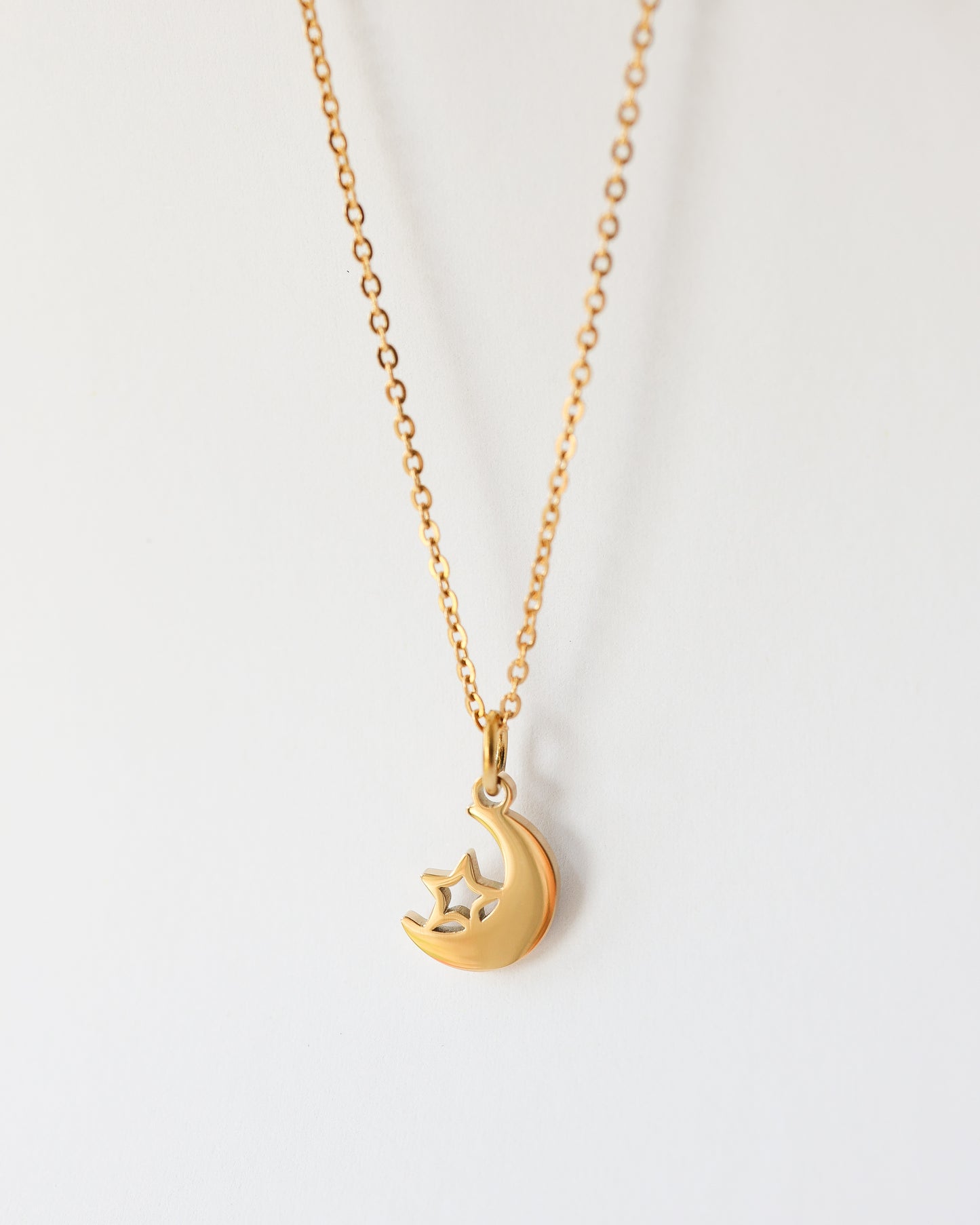 Celestial Moon & Star Necklace – 18k Gold Plated Stainless Steel
