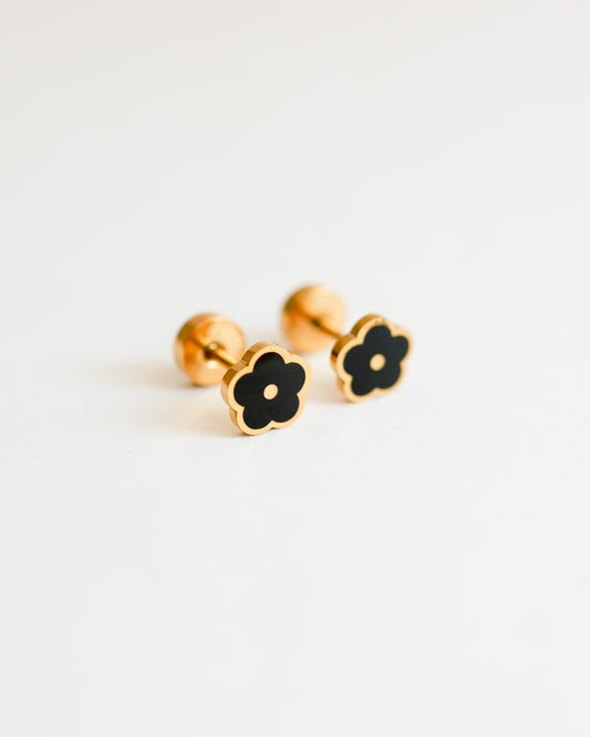 Black flower flat back studs - Surgical steel