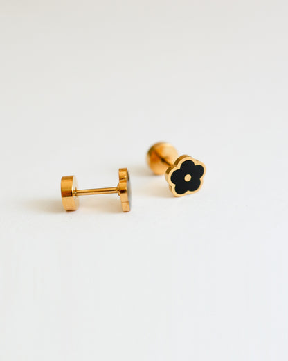 Black flower flat back studs - Surgical steel