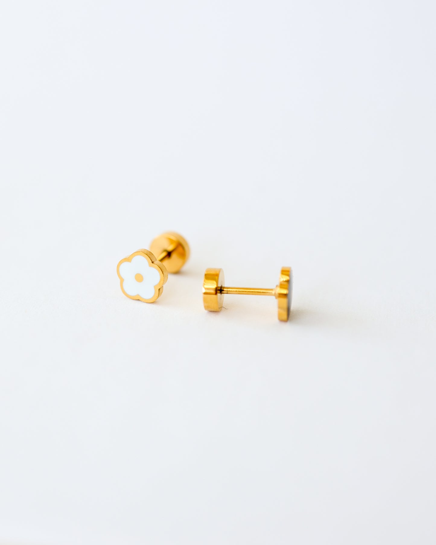 White Flower Flat Back Earrings - Surgical Steel Studs