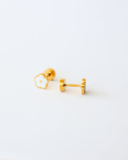 White Flower Flat Back Earrings - Surgical Steel Studs