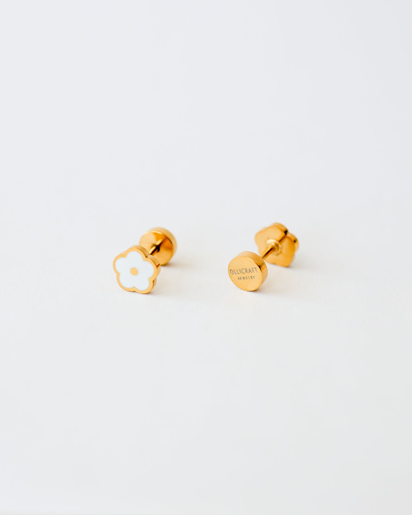 White Flower Flat Back Earrings - Surgical Steel Studs