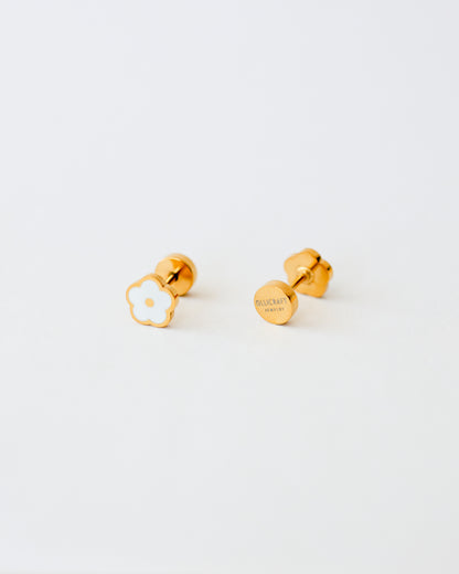 White Flower Flat Back Earrings - Surgical Steel Studs