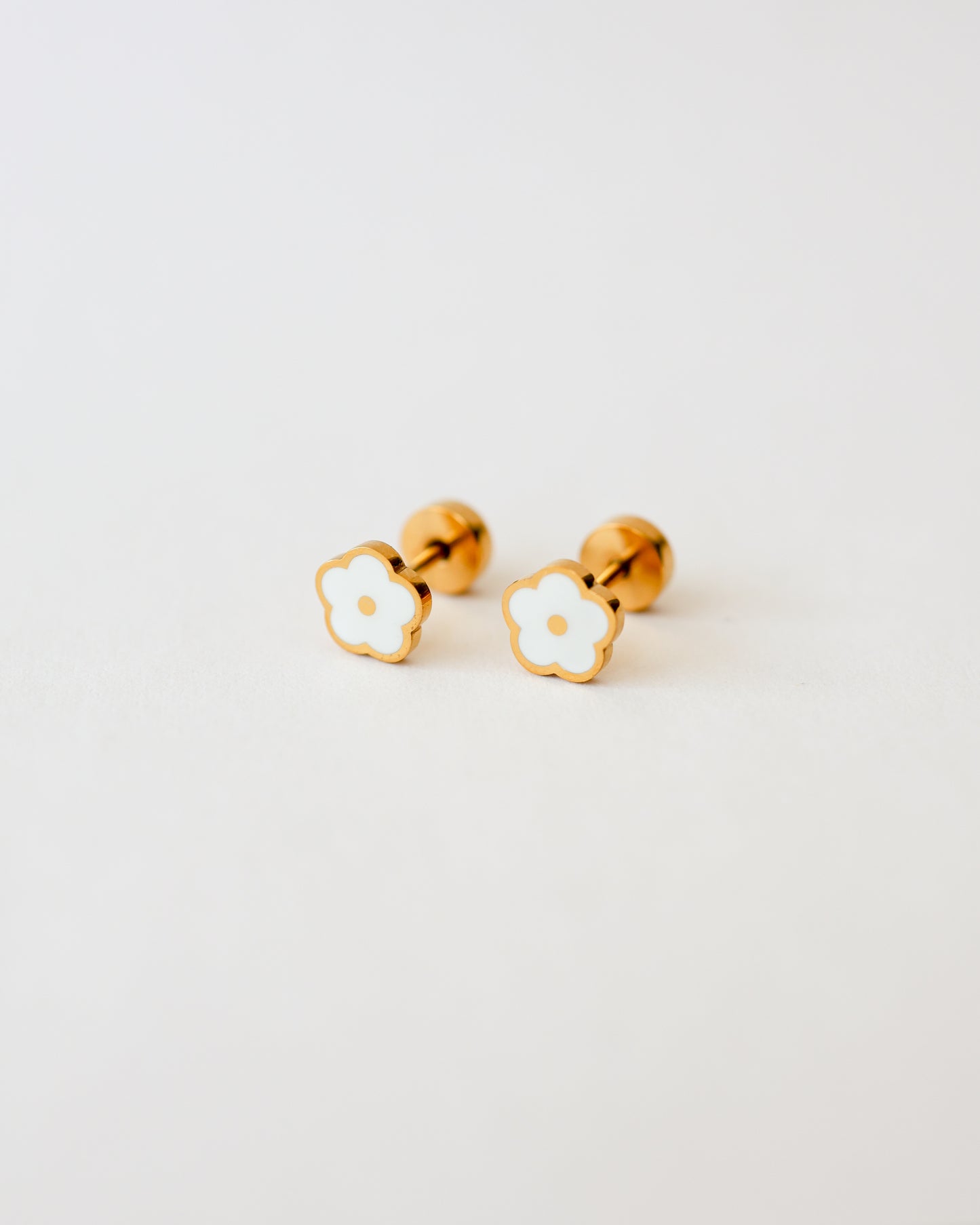White Flower Flat Back Earrings - Surgical Steel Studs