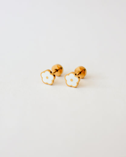 White Flower Flat Back Earrings - Surgical Steel Studs