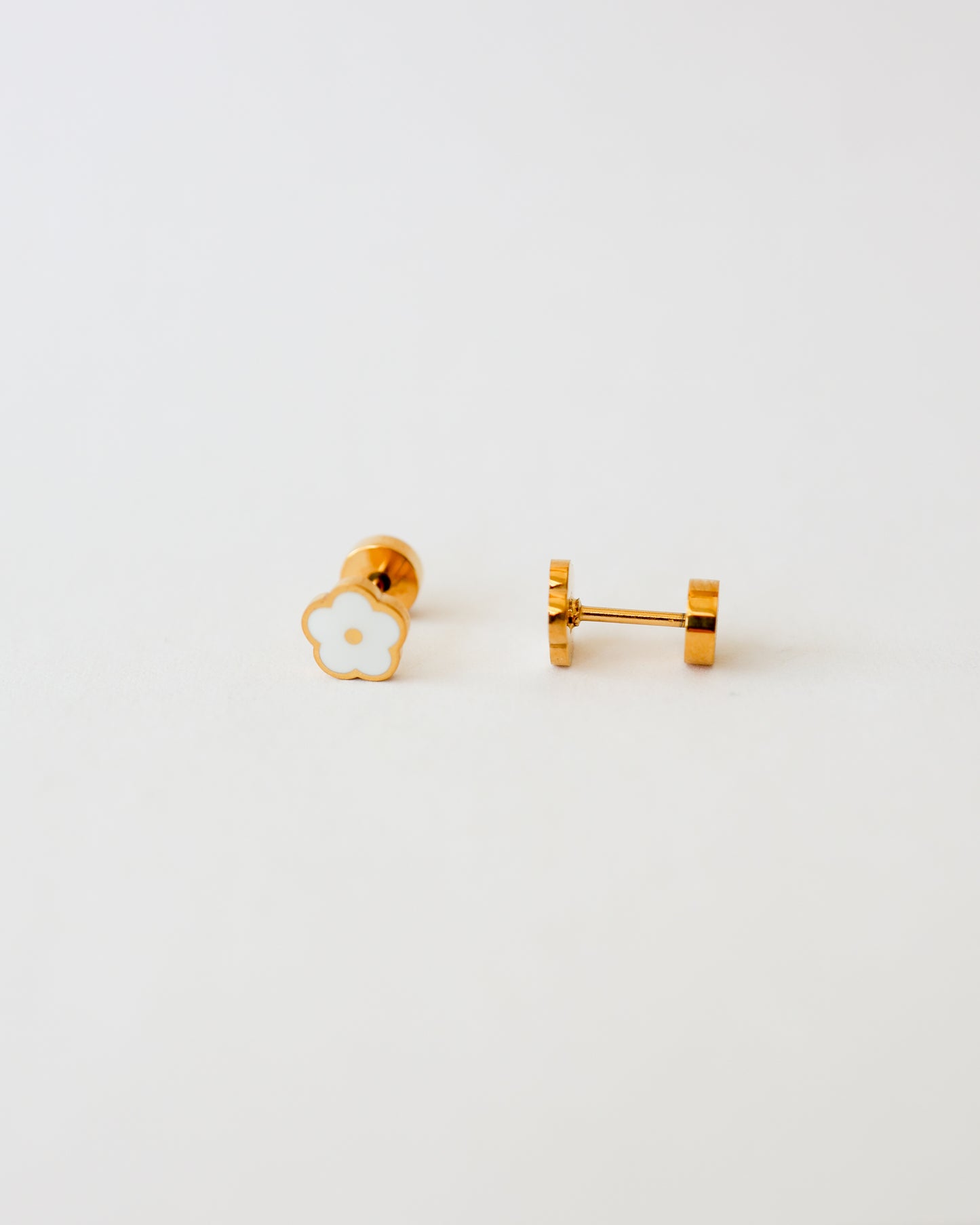 White Flower Flat Back Earrings - Surgical Steel Studs