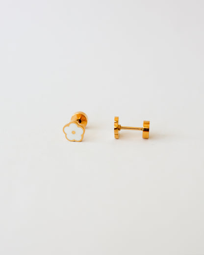 White Flower Flat Back Earrings - Surgical Steel Studs