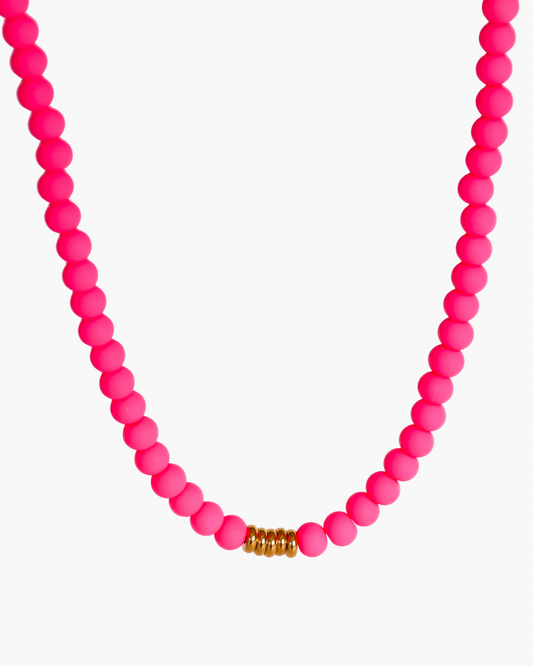 Bright Pink Statement Necklace - Handmade Polymer Clay Beads