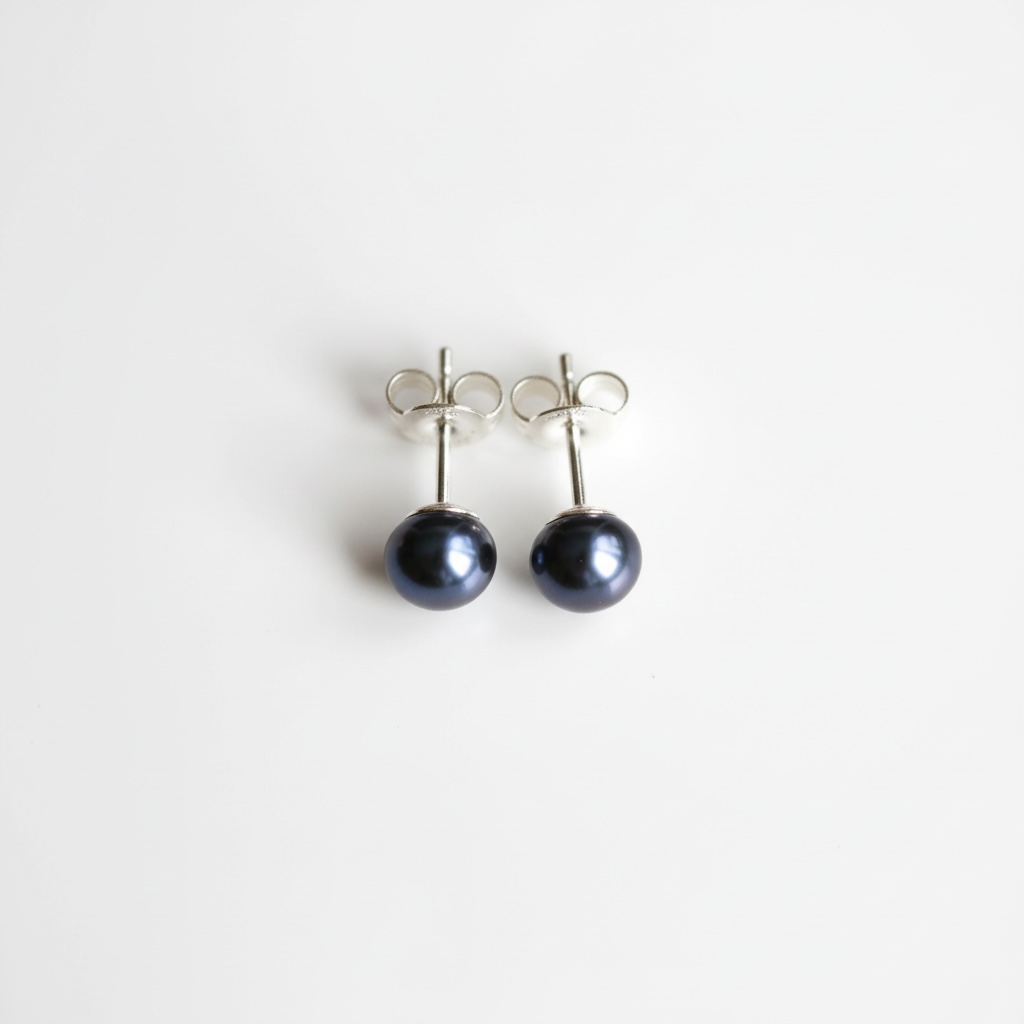 Dark grey smokey pearl earrings silver studs