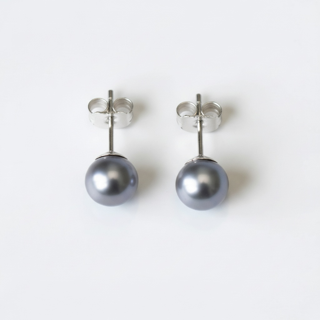 Grey pearl stud earrings
