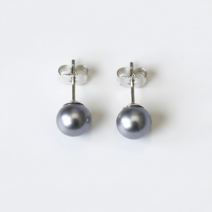 Grey pearl stud earrings
