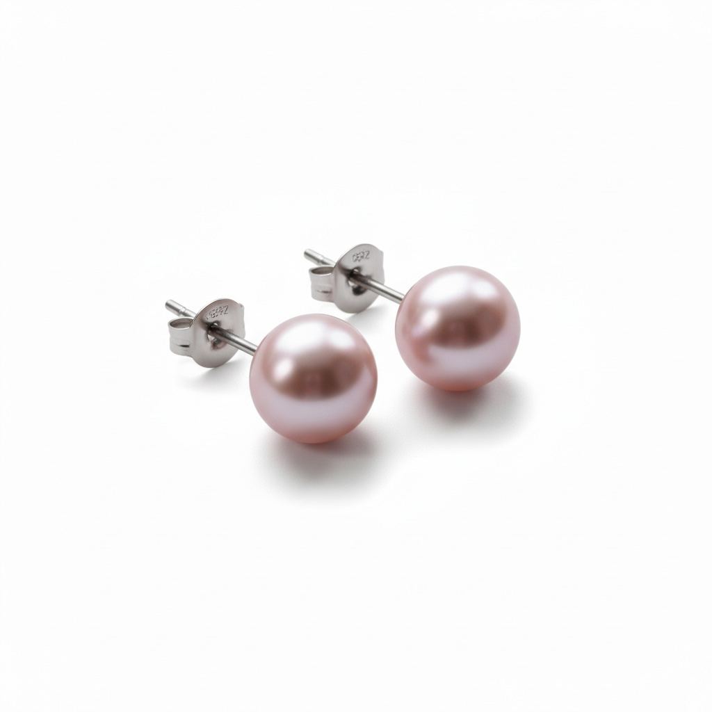 Boucles d'oreilles puces en perles rose poudré avec tiges en argent