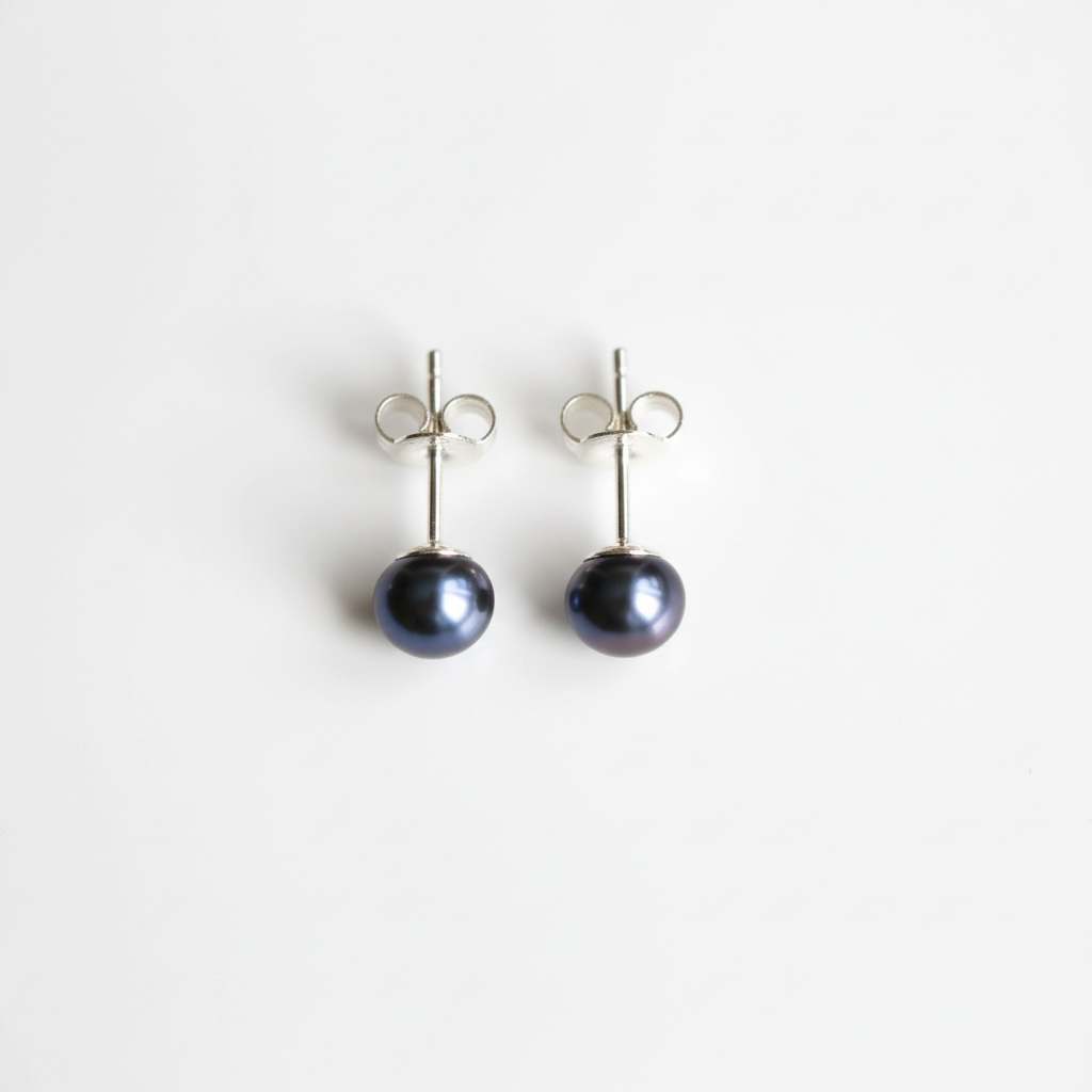 Dark grey smokey pearl earrings silver studs
