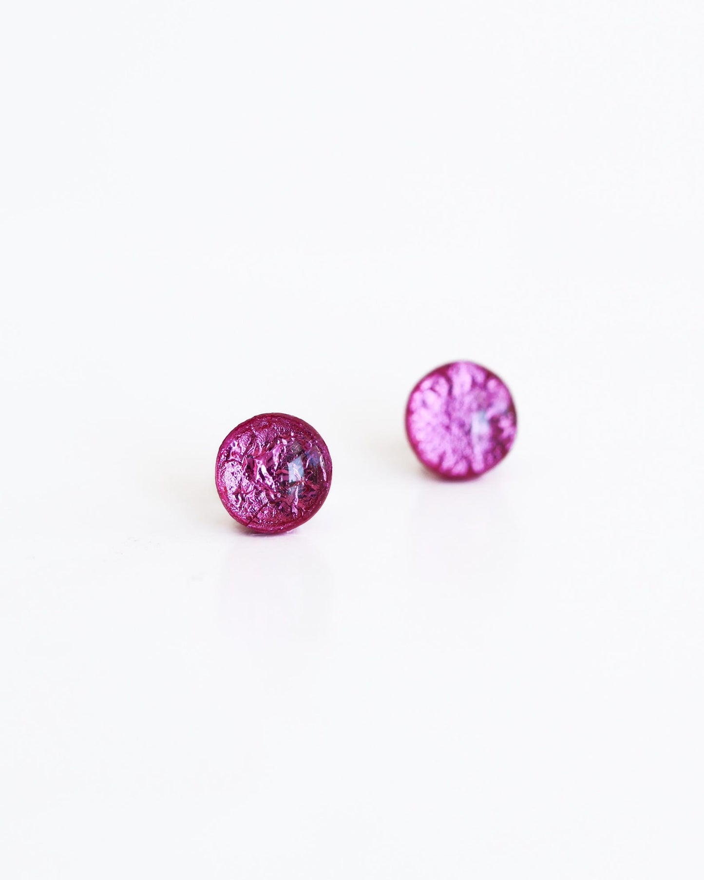 Magenta stud earrings with surgical steel posts