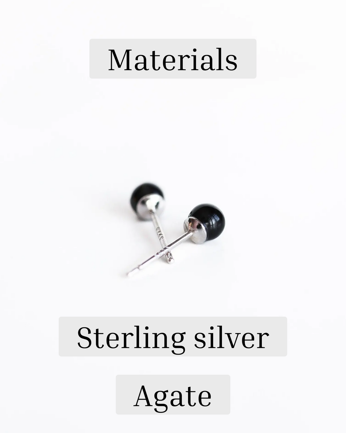 Boucles d'oreilles minimalistes en agate noire - Argent sterling 925