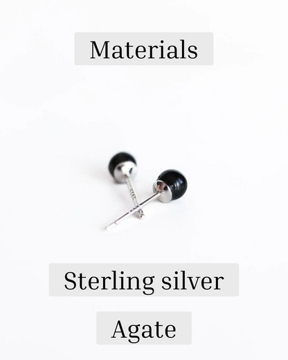 Boucles d'oreilles minimalistes en agate noire - Argent sterling 925