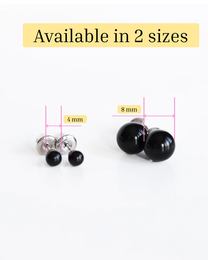 Boucles d'oreilles minimalistes en agate noire - Argent sterling 925