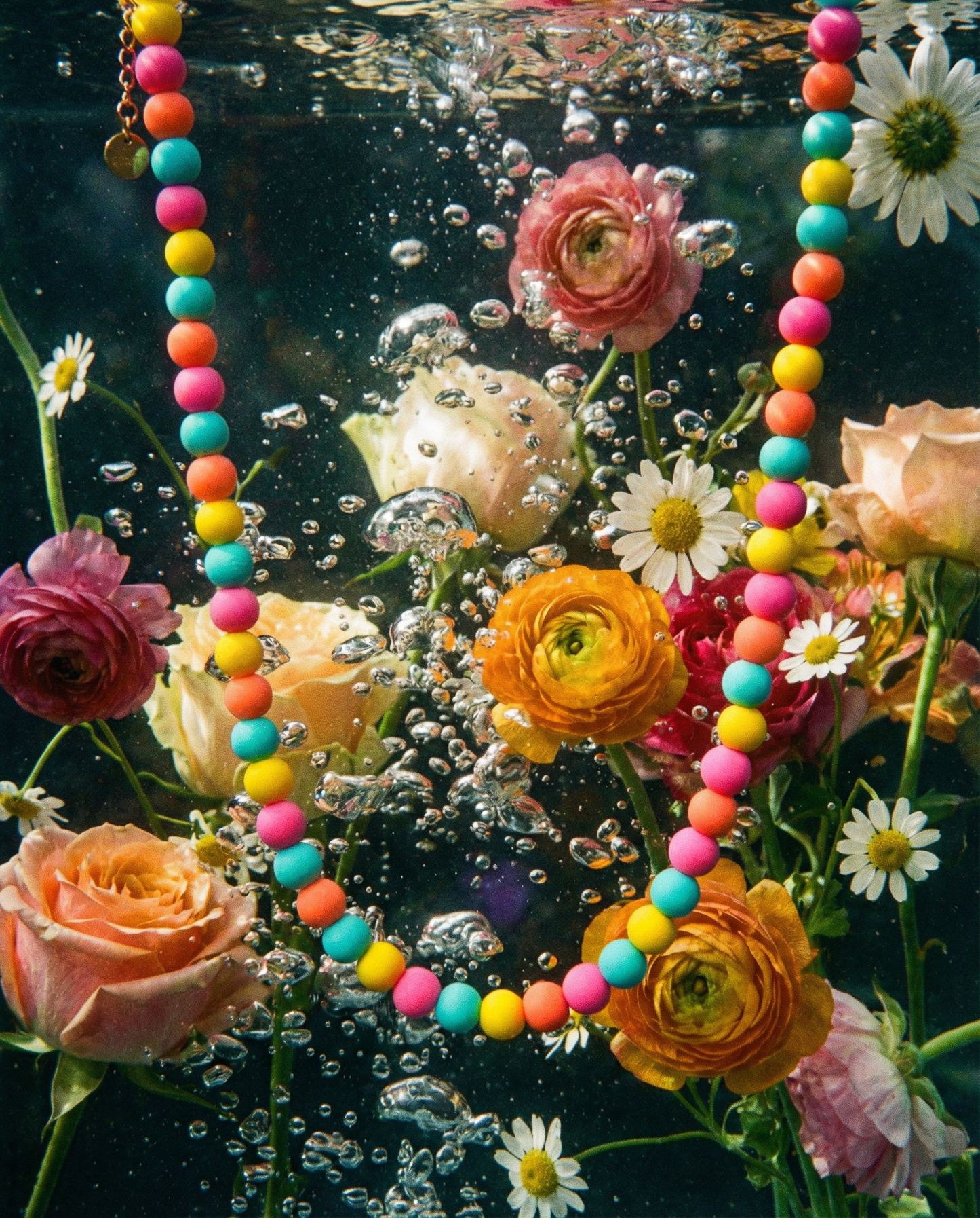 Collier statement multicolore - Perles artisanales en pâte polymère