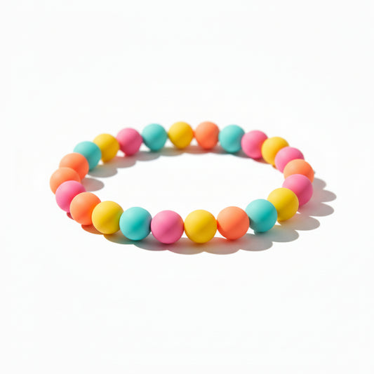Colorful beaded bracelet on a white background