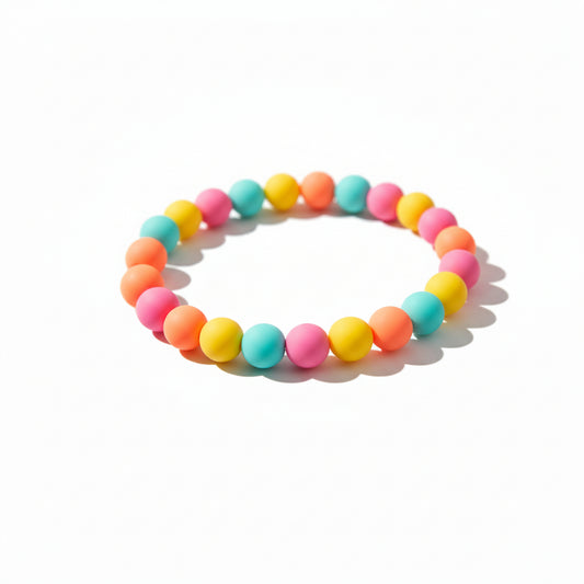 Colorful beaded bracelet on a white background