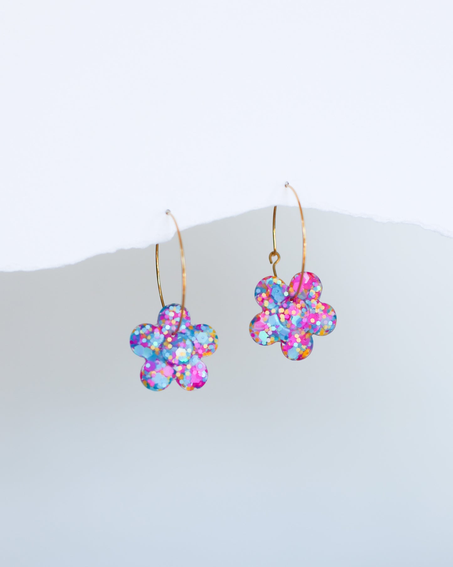 Delicate floral statement earrings made from crystal resin - Ollijewelry