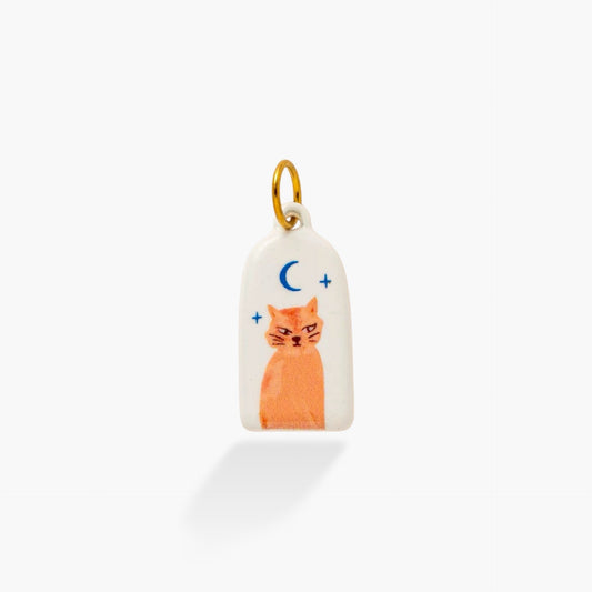 Keychain with an orange cat design on a white background
