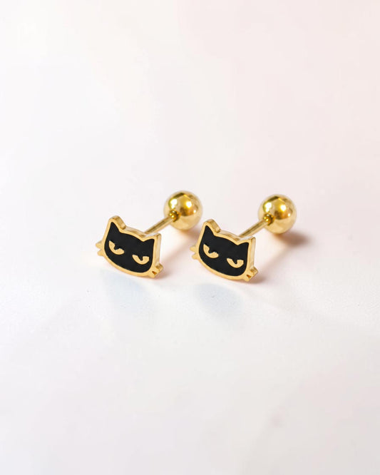 Black Cat Flat Back Earrings – Surgical Steel Studs