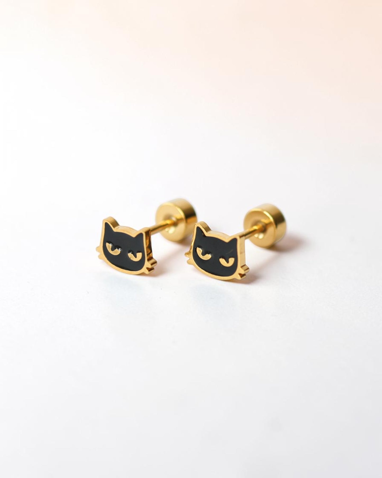 Black Cat Flat Back Earrings – Surgical Steel Studs