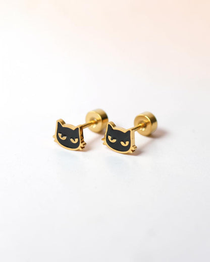 Black Cat Flat Back Earrings – Surgical Steel Studs
