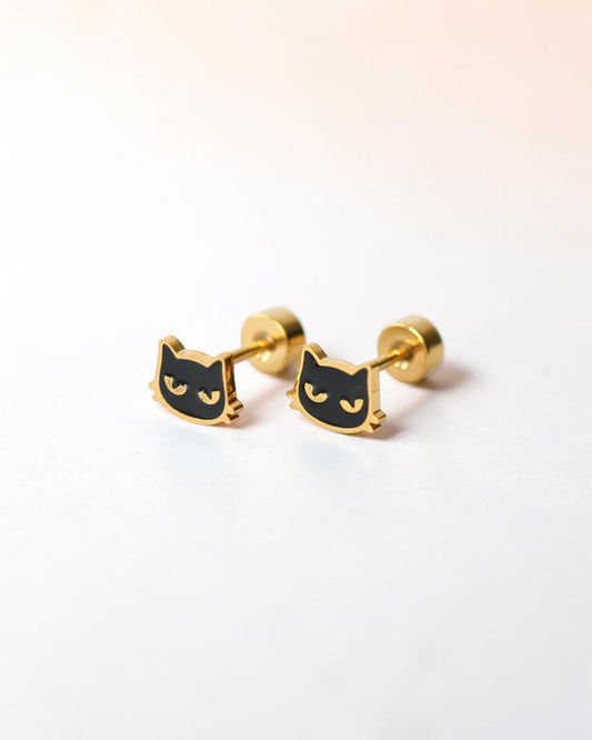 Black Cat Flat Back Earrings – Surgical Steel Studs