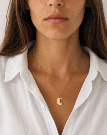 18K Gold Plated Stainless Steel Half Moon Necklace – Celestial Crescent Moon Pendant