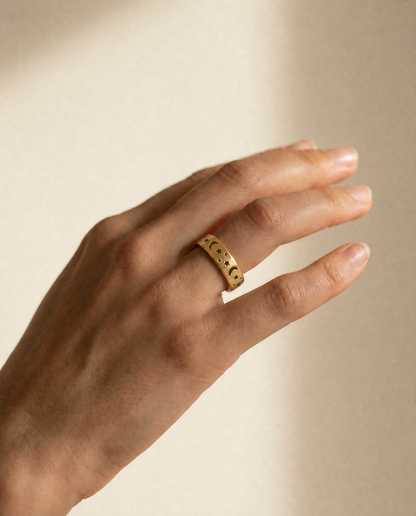 Celestial Moon and Star Ring - Gold Stainless Steel Jewelry
