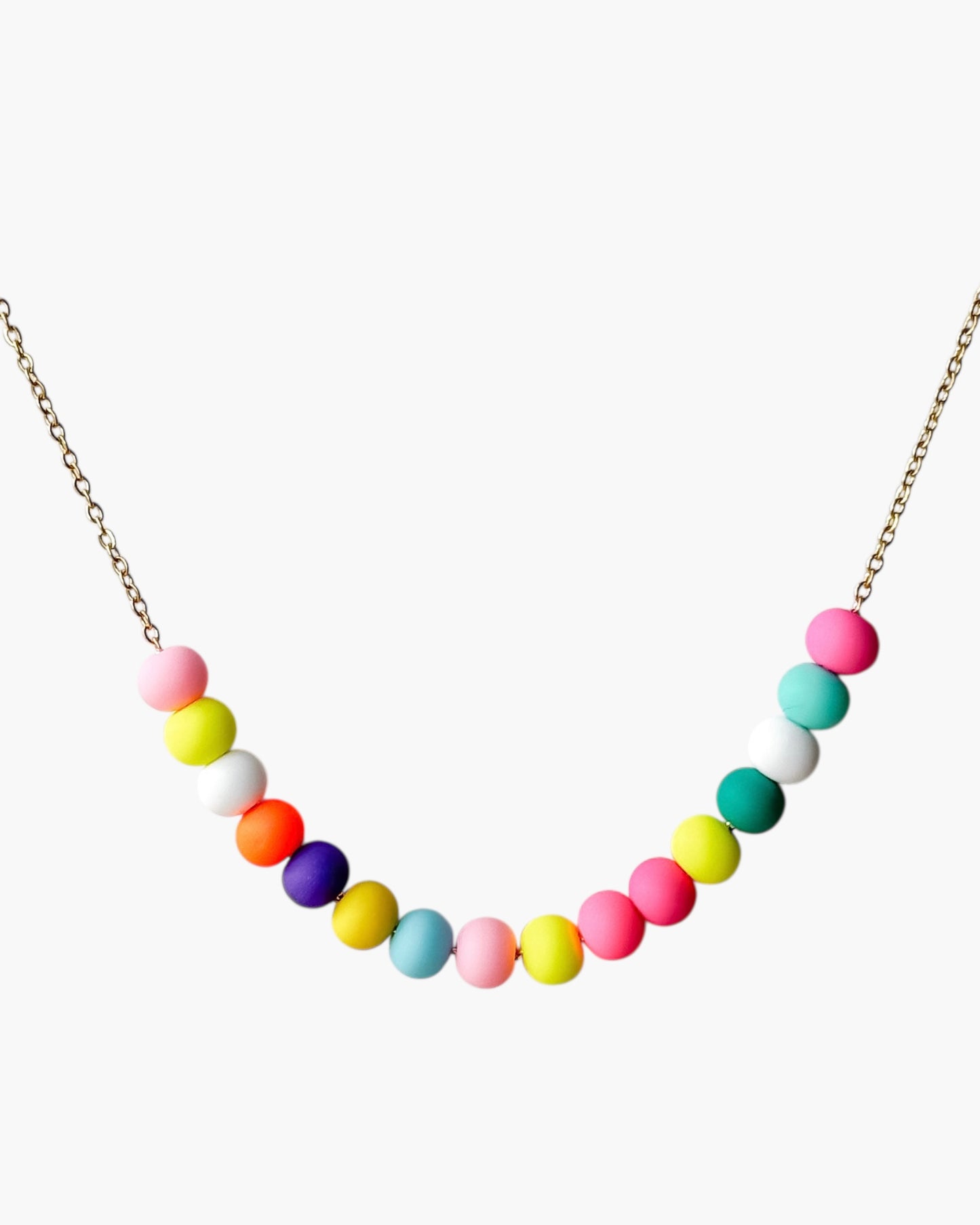 Necklace with colorful beads on a white background