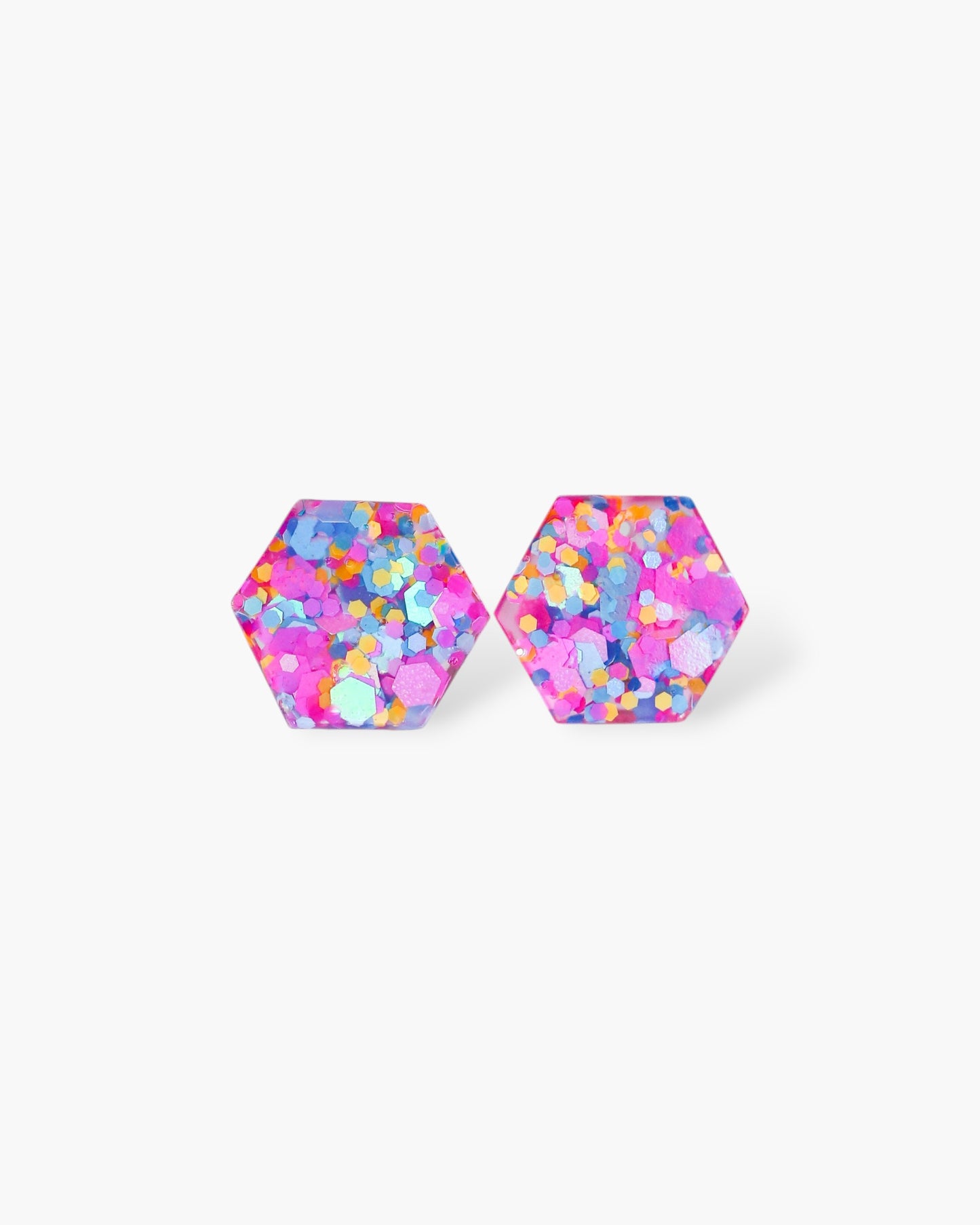 Colorful hexagon stud earrings for gift
