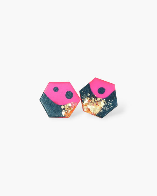 Colorful hexagon stud earrings  - Surgical steel posts