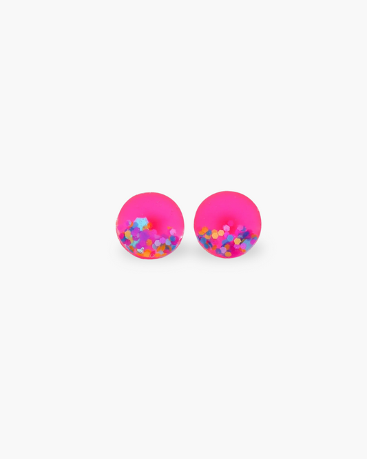 Neon pink surgical steel stud earrings, Hypoallergenic earrings for sensitive ears