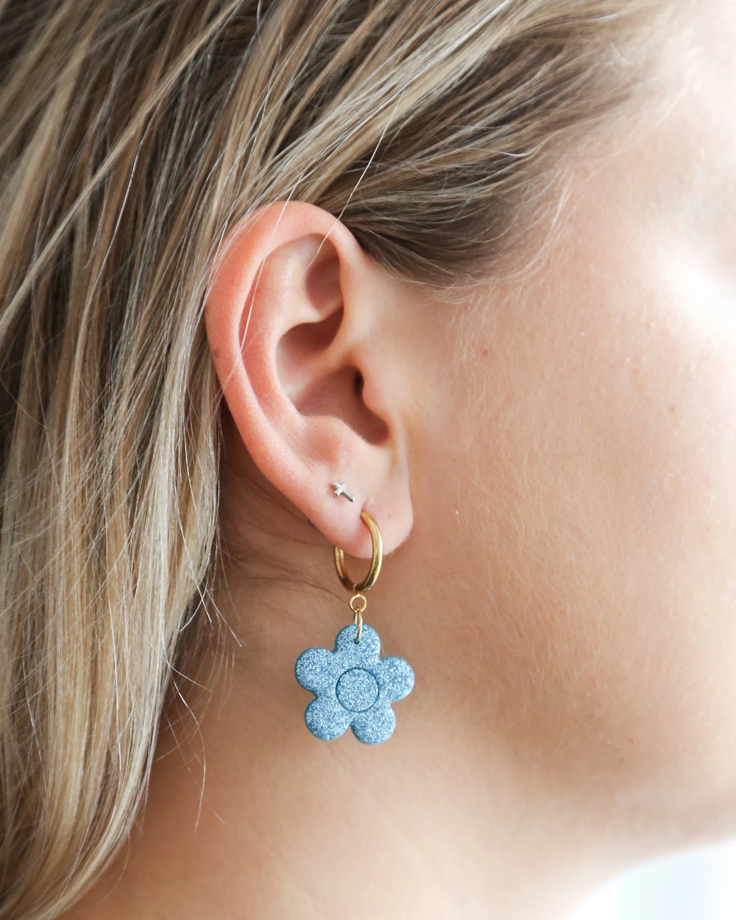 Cute flower statement earrings with stainless steel hoops