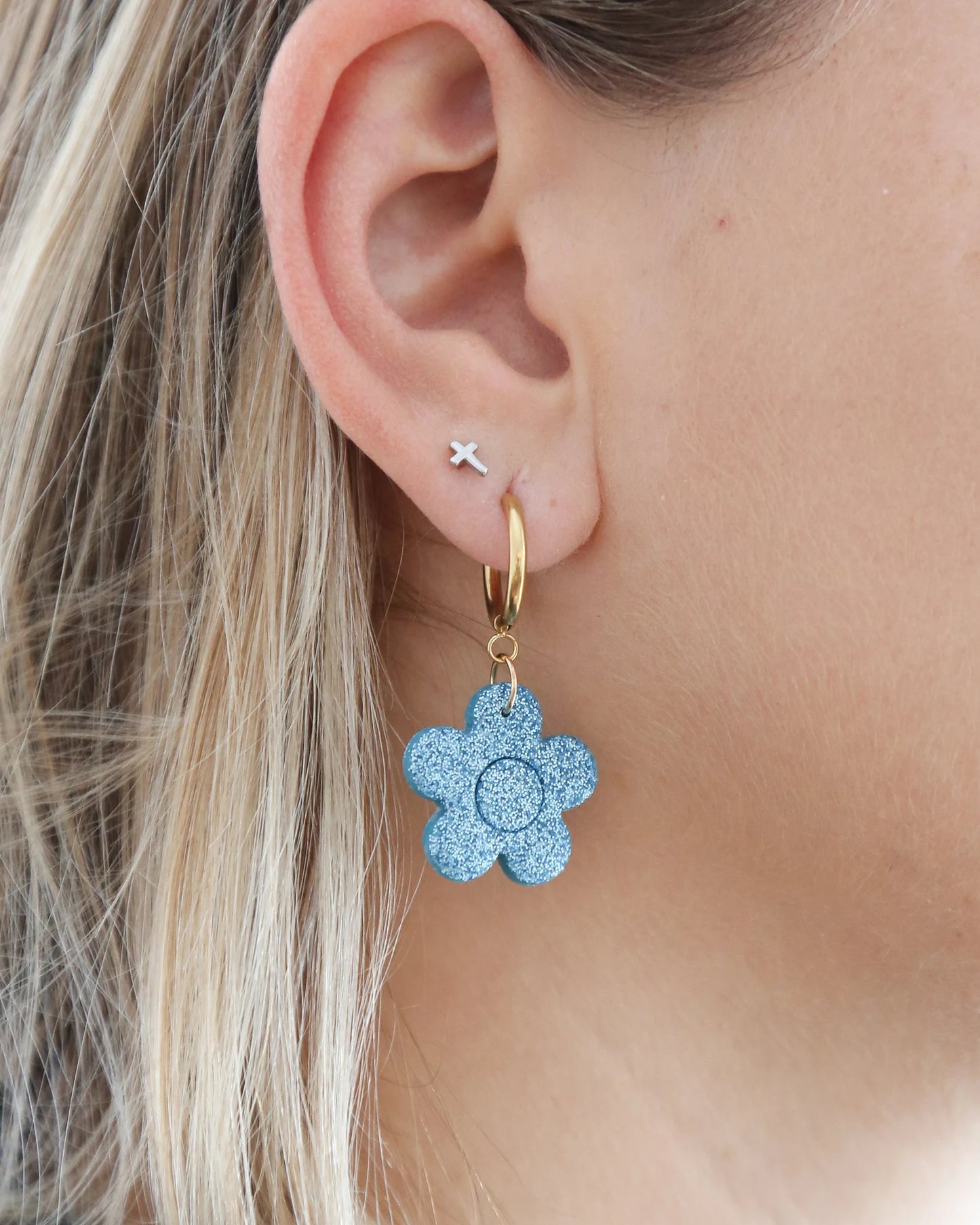 Cute flower statement earrings with stainless steel hoops