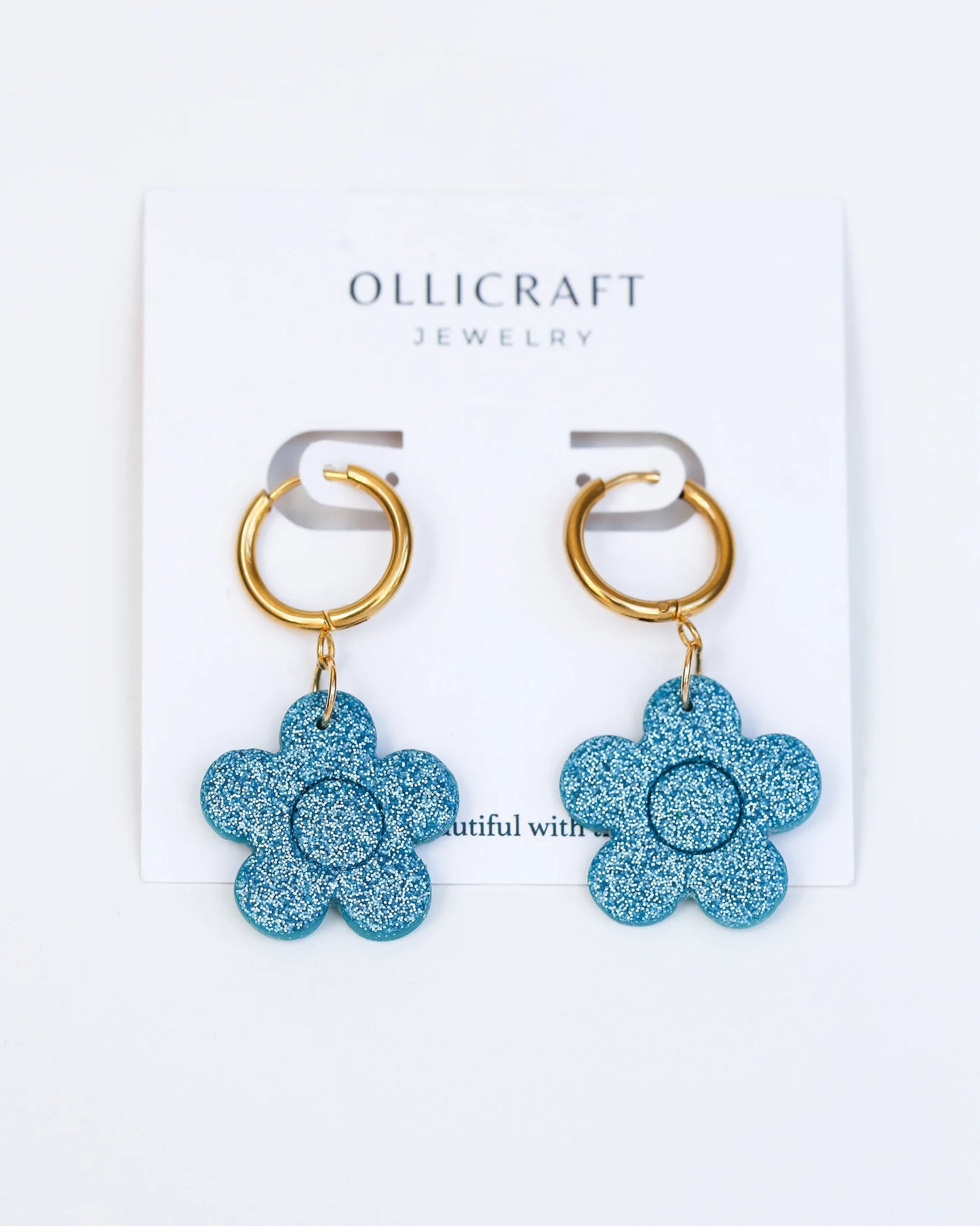 Cute flower statement earrings with stainless steel hoops