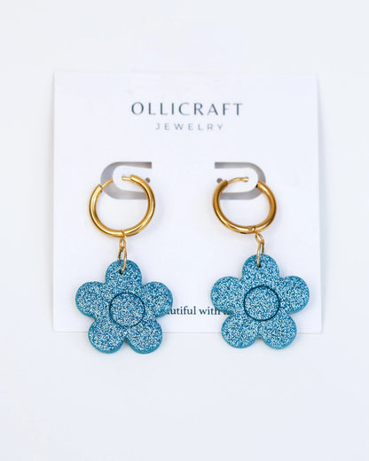Cute flower statement earrings with stainless steel hoops