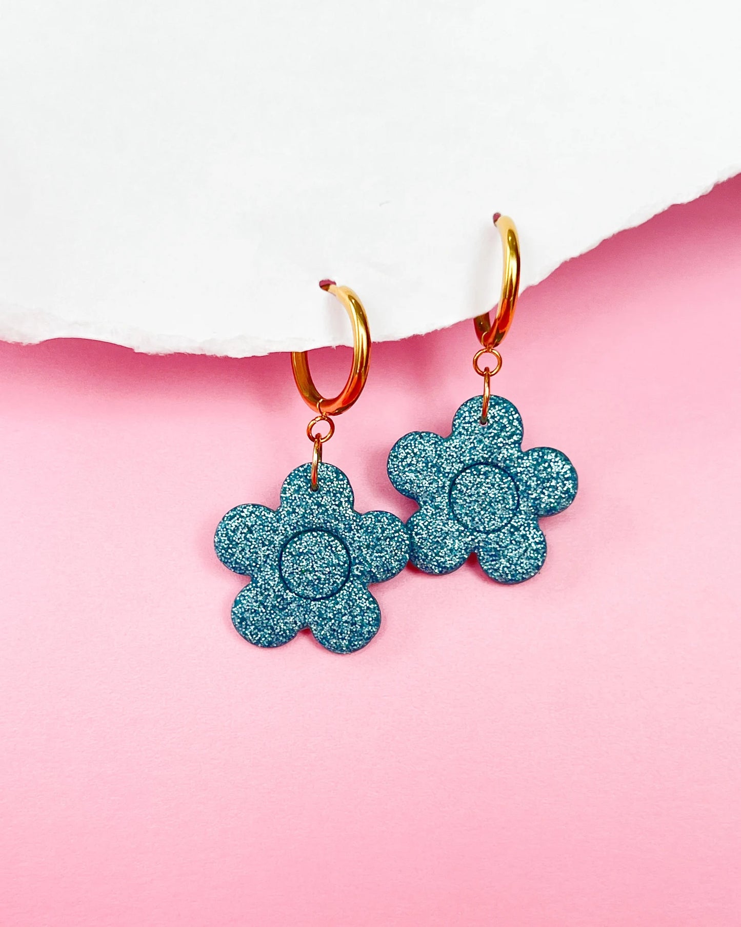Cute flower statement earrings with stainless steel hoops
