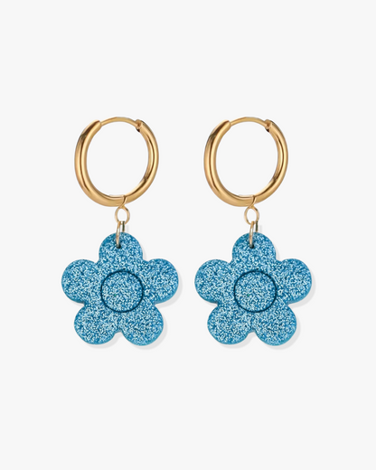 Cute flower statement earrings with stainless steel hoops