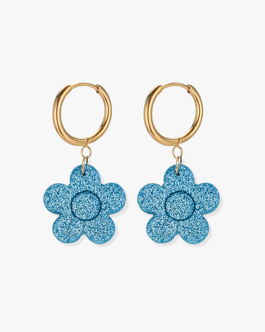 Cute flower statement earrings with stainless steel hoops
