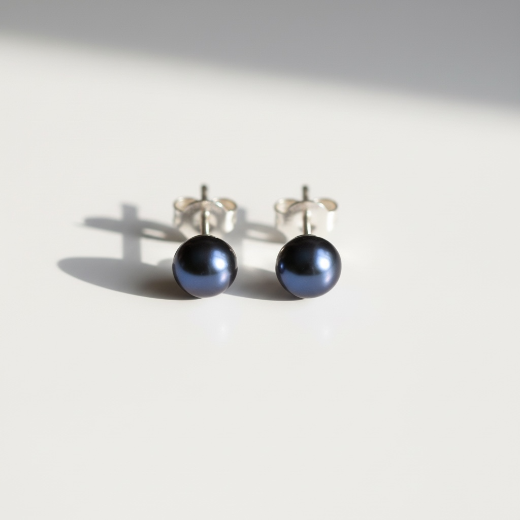 Dark grey smokey pearl earrings silver studs